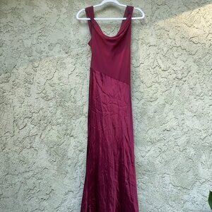 Vintage silk cowl neck 2 tone red/burgundy maxi dress